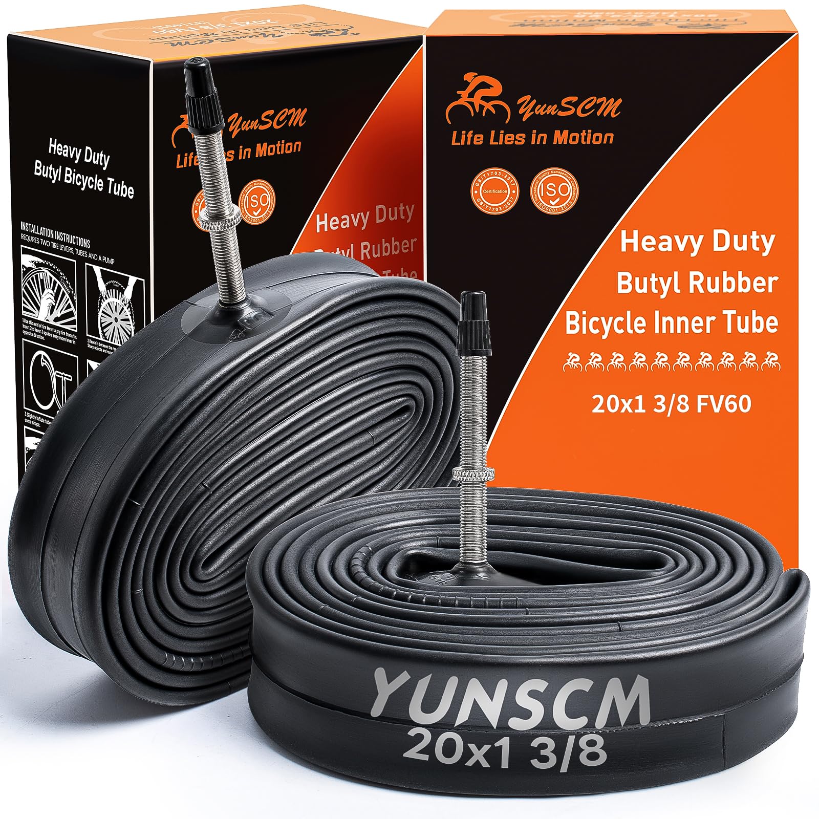 Amazon | YunSCM 2本,20 1 3/8 チューブ 肉厚,仏式バルブ60mm 高リムの